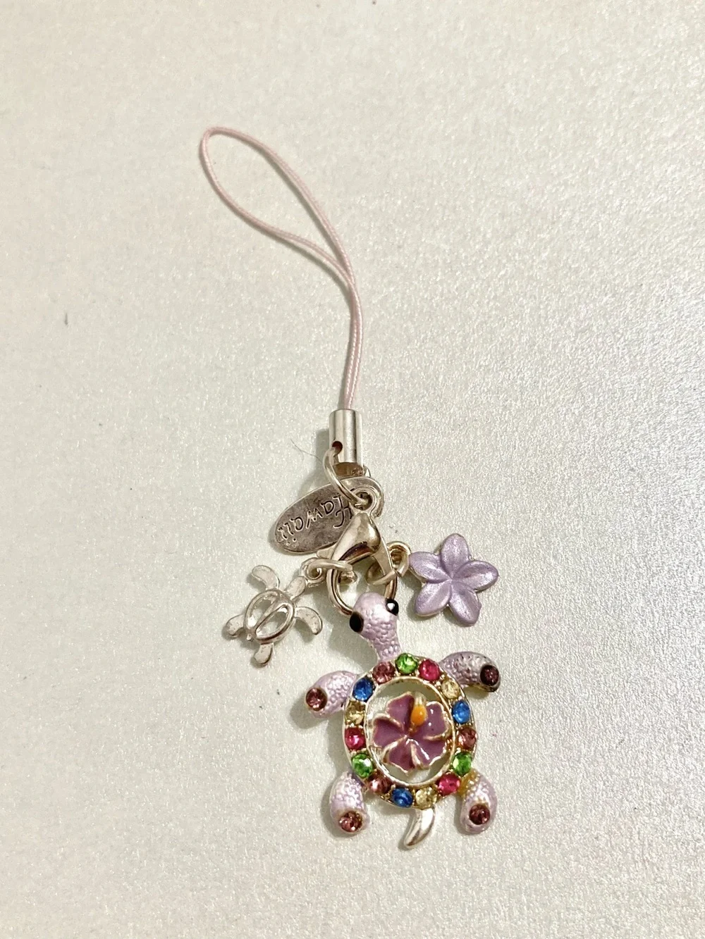 Laule’a Hawaii Purple Turtle flower Charm Phone Strap with Multicolor Rhinestone